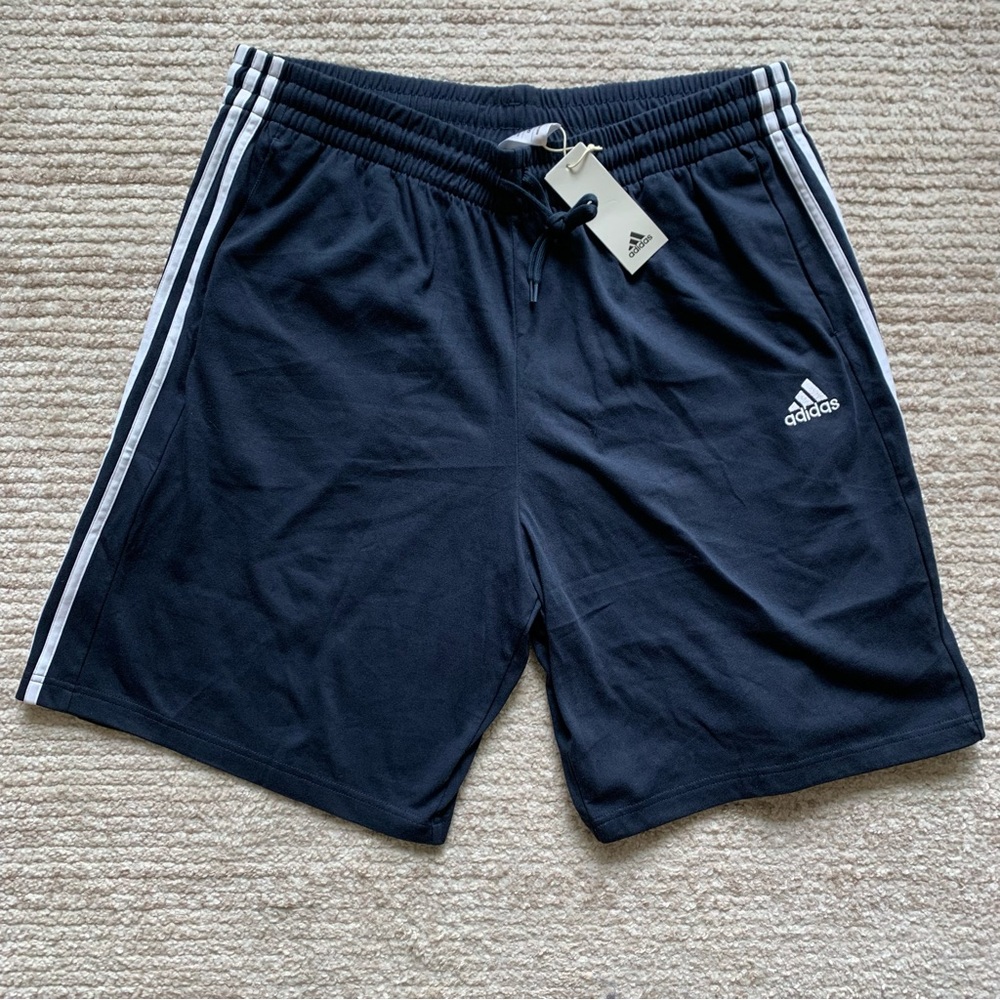 Adidas Jersey 3 Stripes Shorts 10” Navy Blue NWT Size XXL